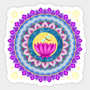 Dragonfly and Lotus Moon Mandala Sticker